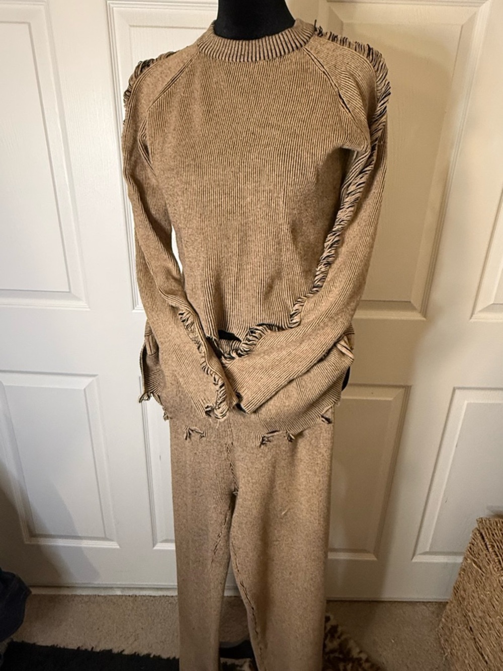 Casual Knit Two-Piece Pantsuit in Tan